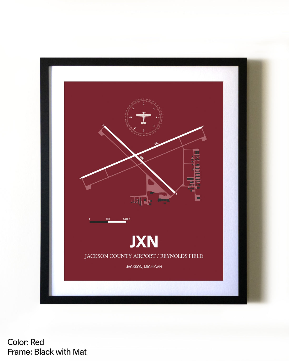 Jackson County Airport/Reynolds Field aviation wall décor in black wood frame