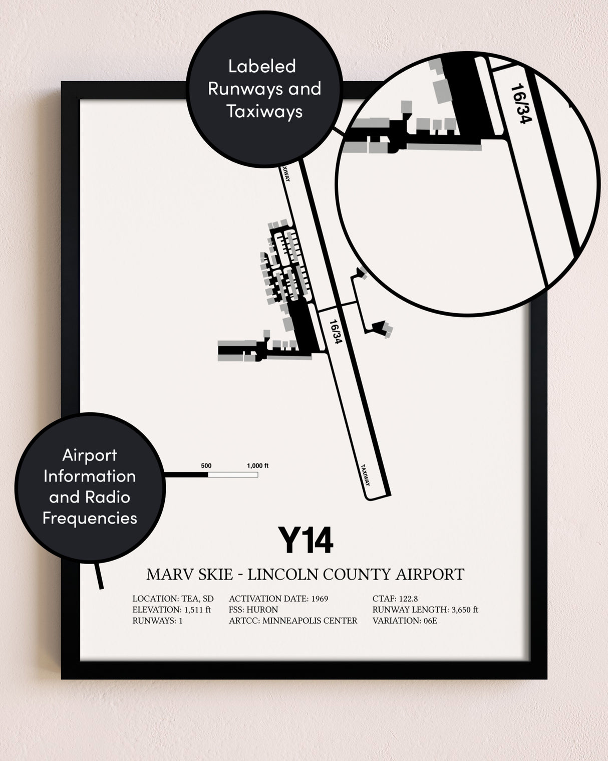 Framed Marv Skie-Lincoln County Airport layout wall art poster