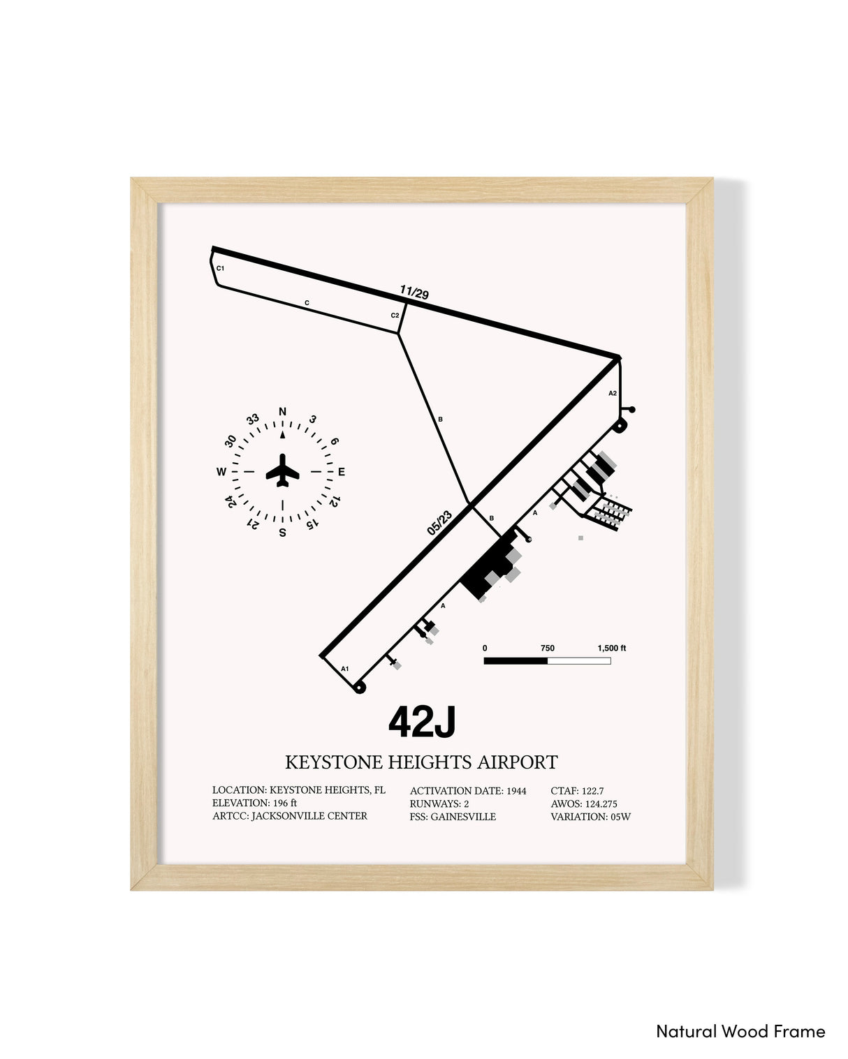 Detailed Airport Map of Keystone Heights Airport (42J) in White with a Natural Frame