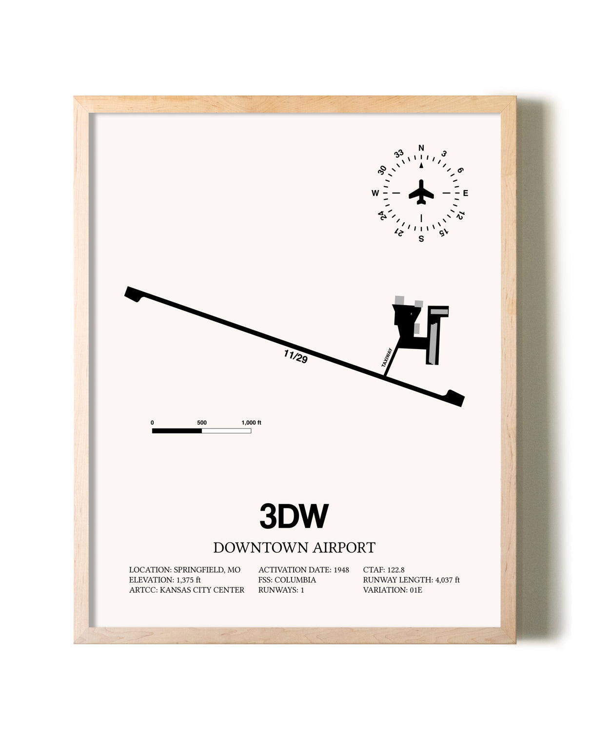 Downtown Airport framed wall art in white frame