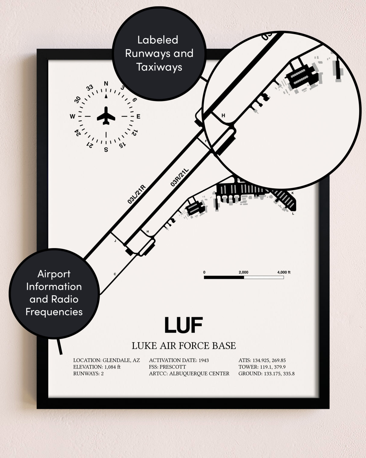 Framed Luke Air Force Base layout wall art poster