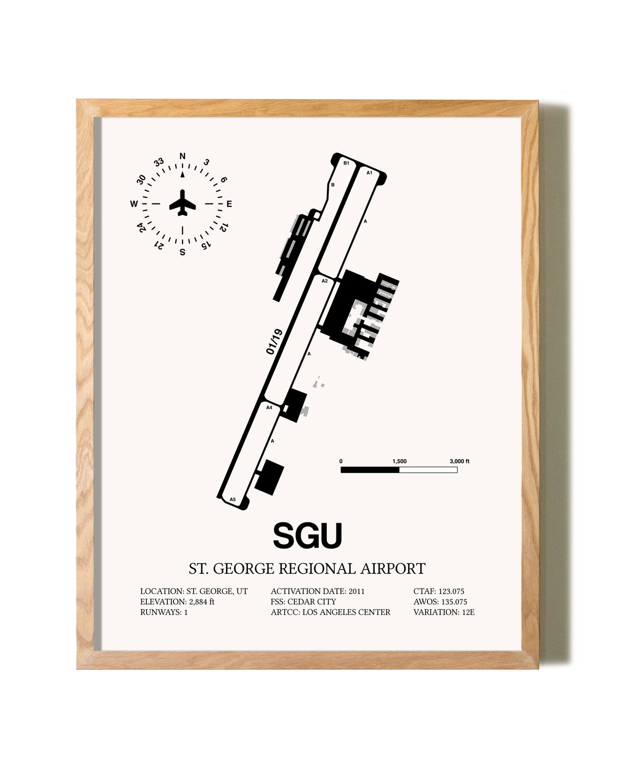 St. George Regional Airport framed print in natural wood frame