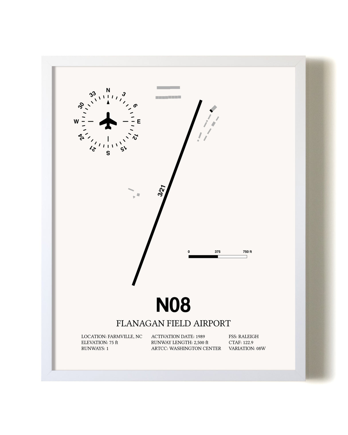 Flanagan Field Airport airport map poster in oak frame