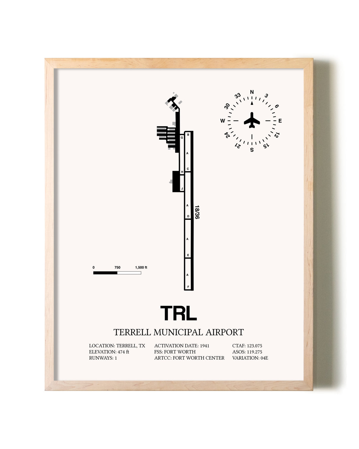 Terrell Municipal Airport framed wall art in white frame