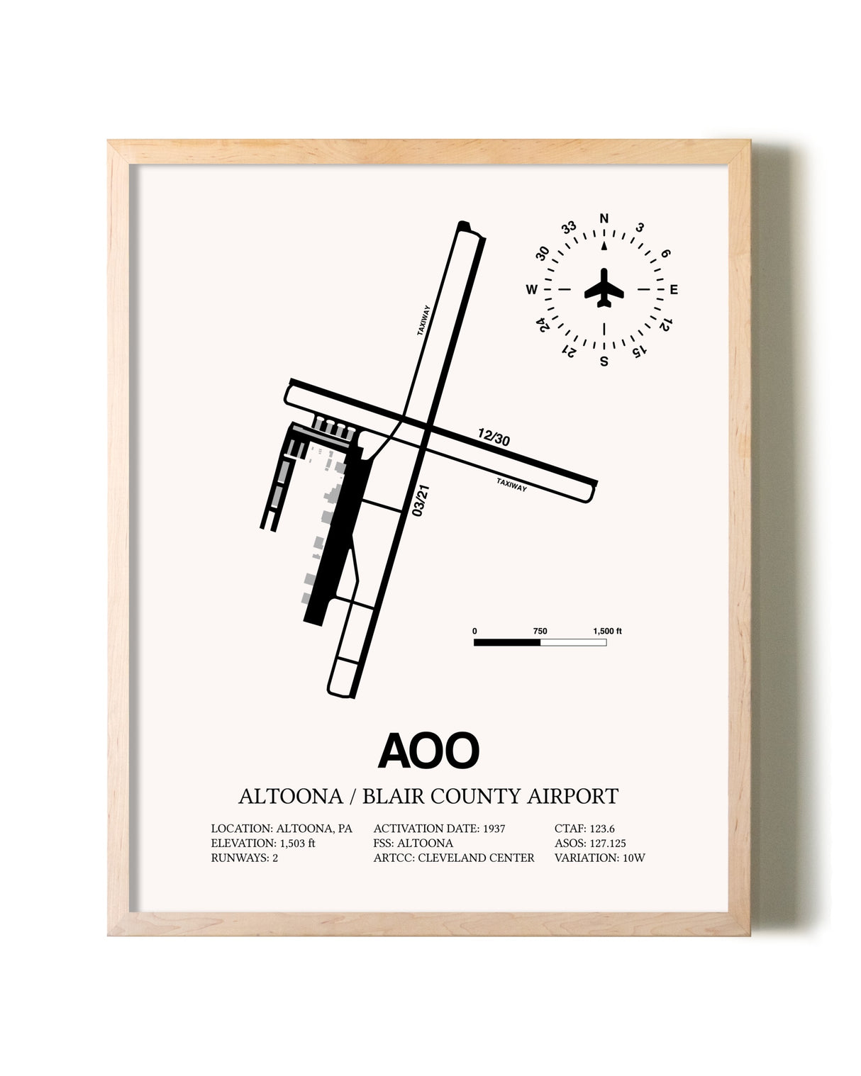 Altoona / Blair County Airport framed wall art in white frame
