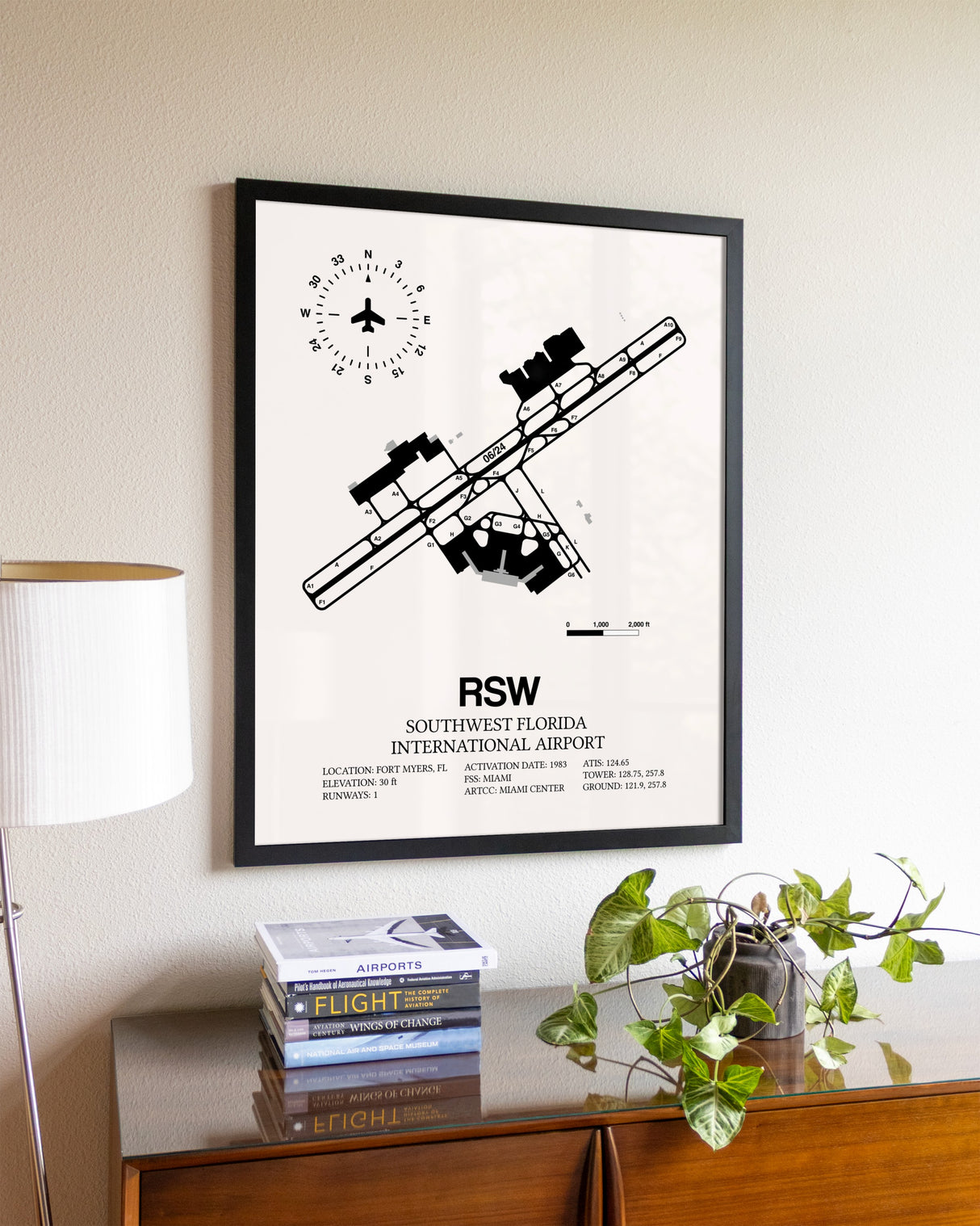 Southwest Florida International Airport aviation wall décor in black wood frame