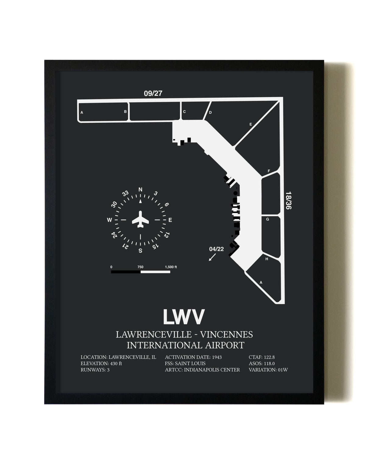 Unframed Lawrenceville-Vincennes International Airport map print poster