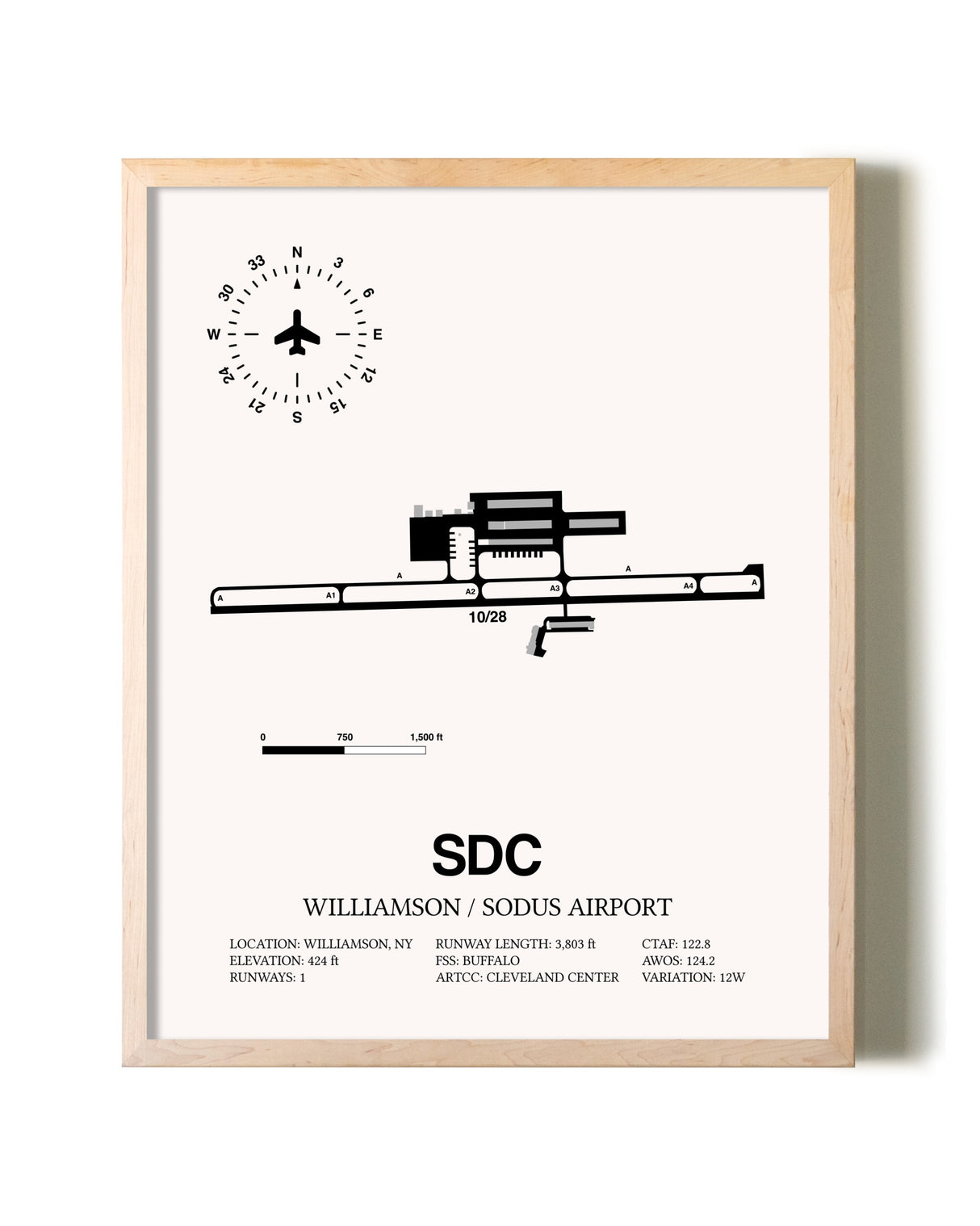 Williamson / Sodus Airport framed wall art in white frame