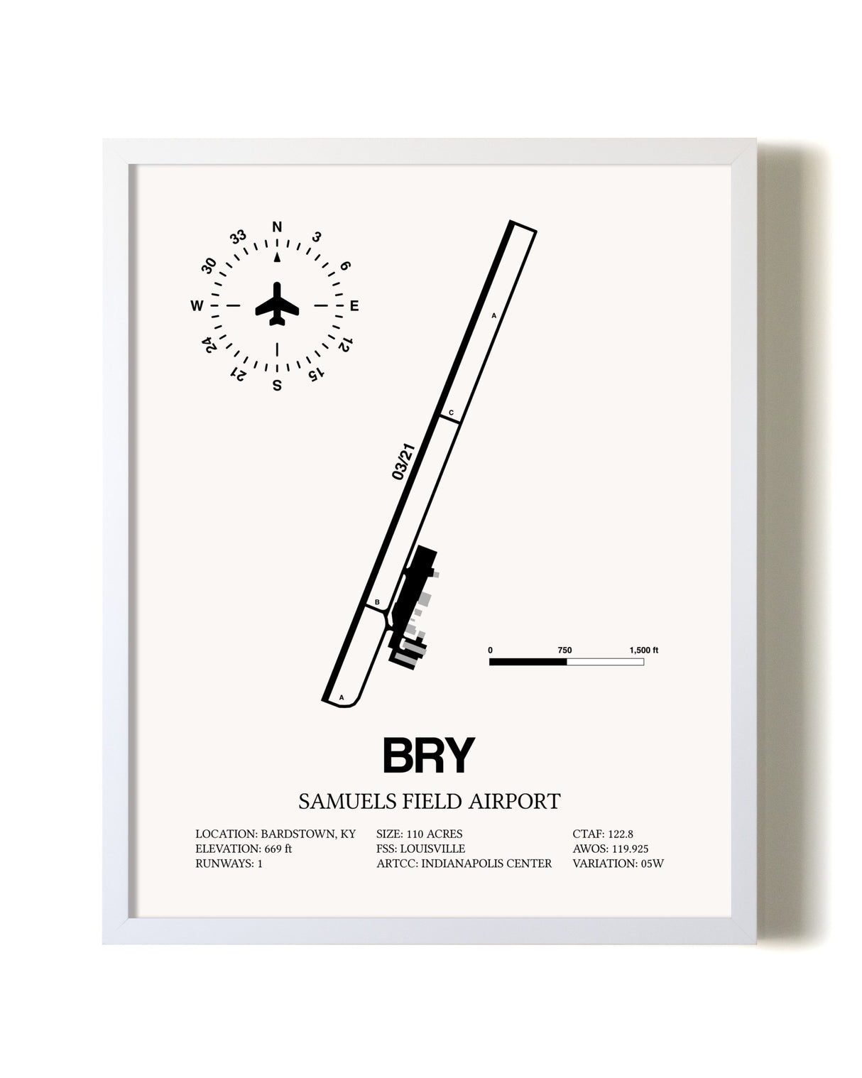 Samuels Field Airport airport map poster in oak frame