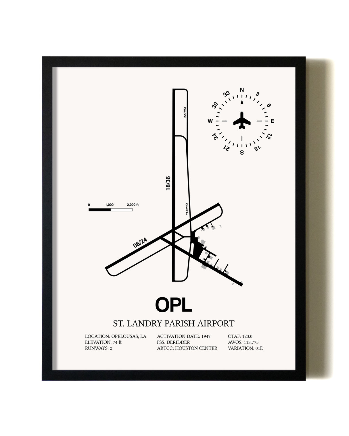 Framed St. Landry Parish Airport wall art poster in black frame
