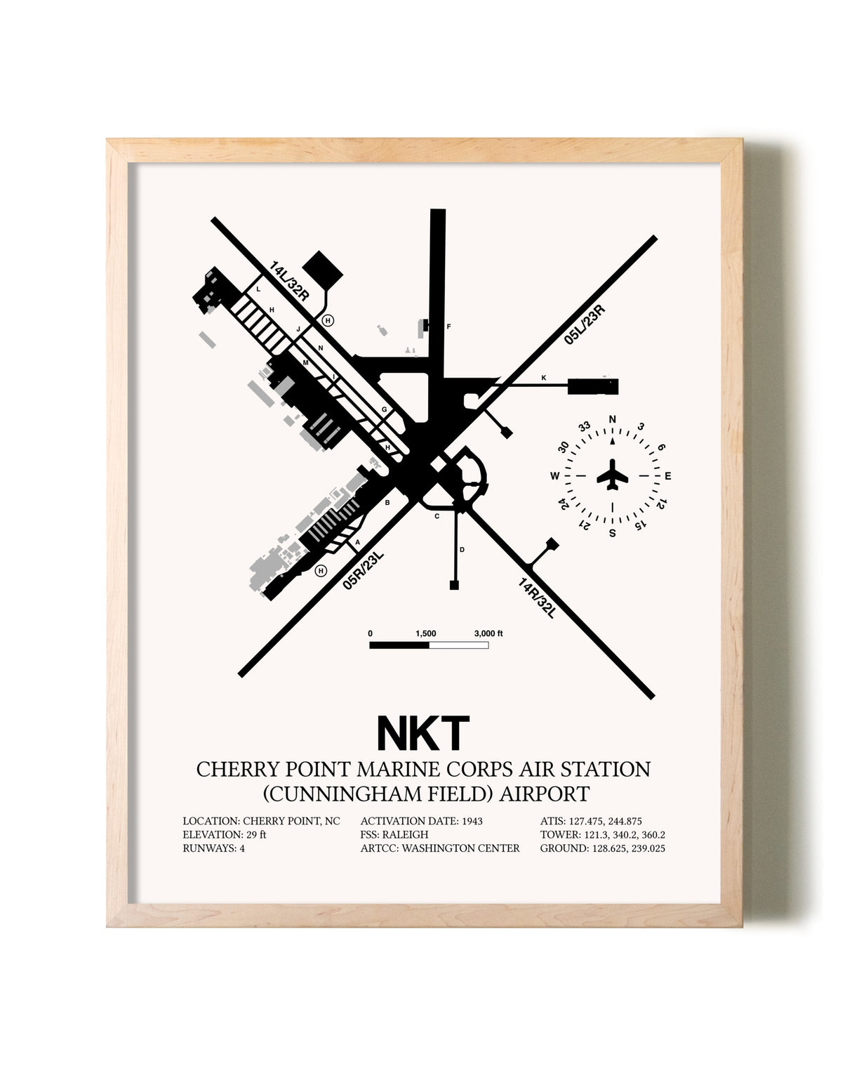 Cherry Point Marine Corps Air Station (Cunningham Field) Airport framed wall art in white frame