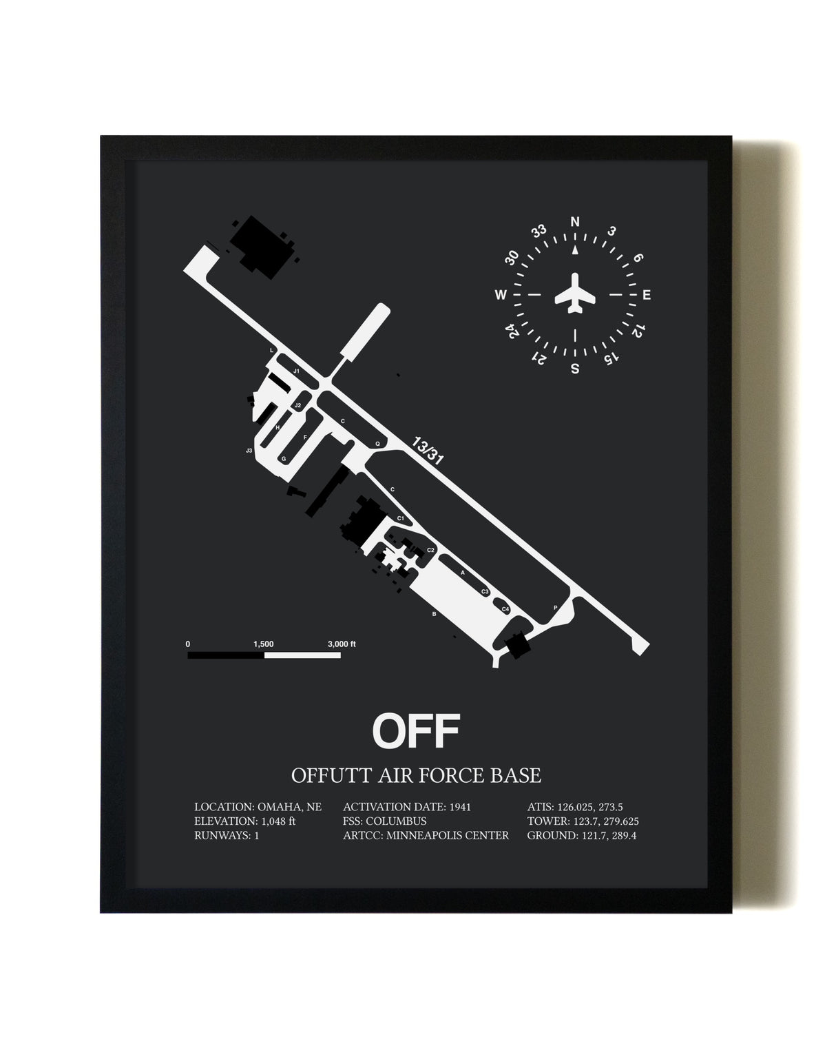 Unframed Offutt Air Force Base map print poster