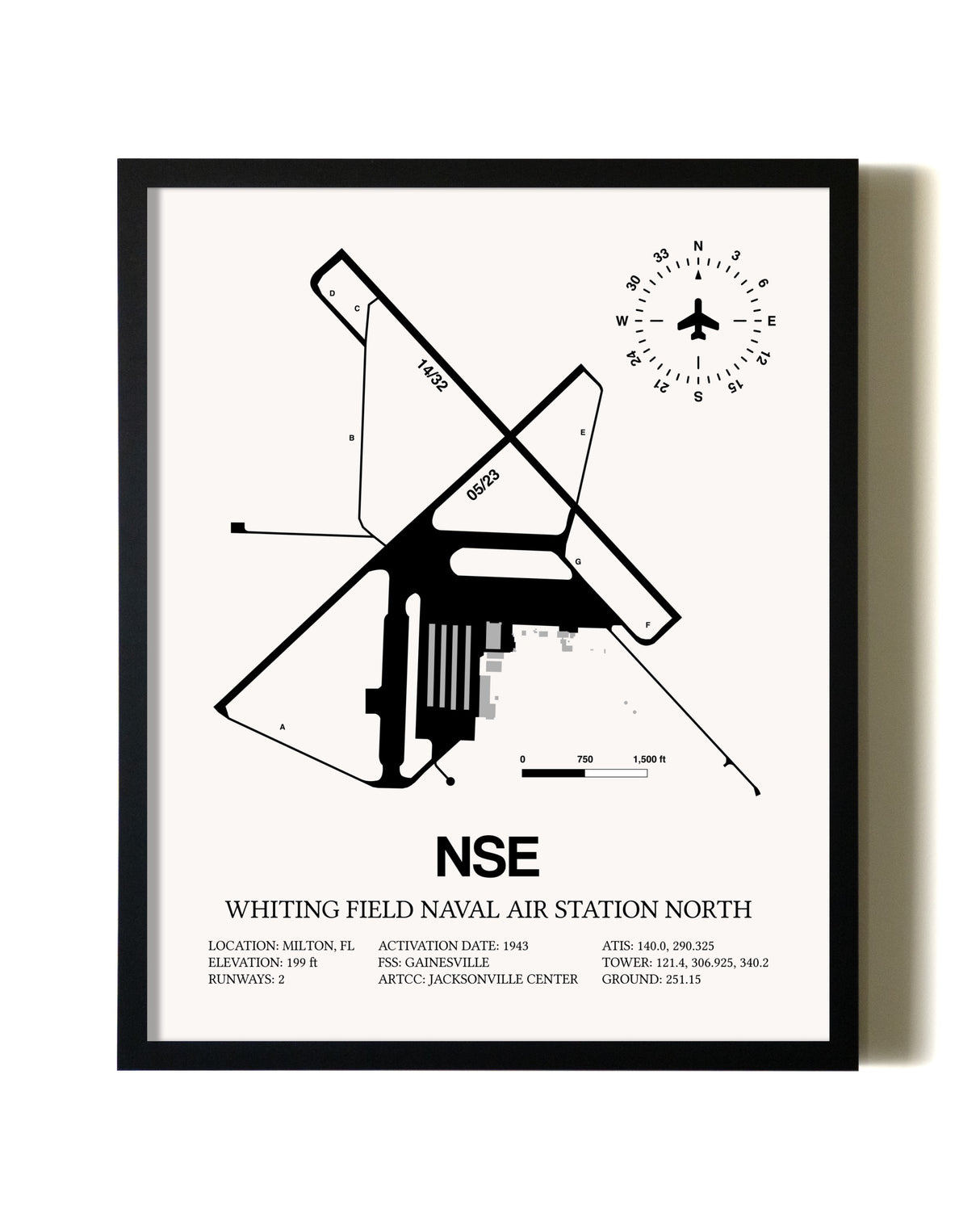 Framed Whiting Field Naval Air Station North wall art poster in black frame