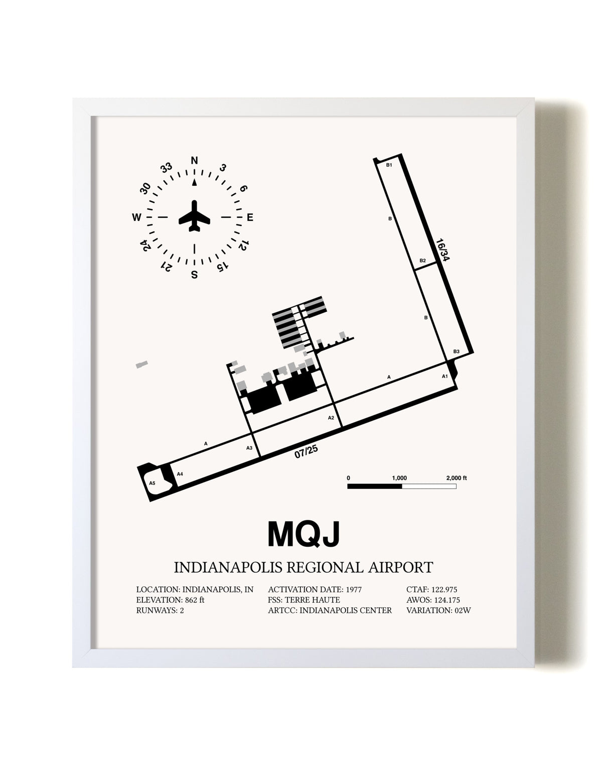Indianapolis Regional Airport airport map poster in oak frame