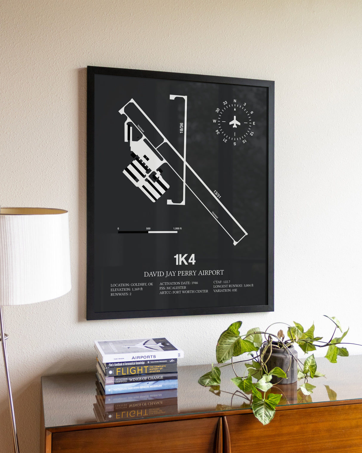 Gray Framed David Jay Perry Airport wall art poster in black frame