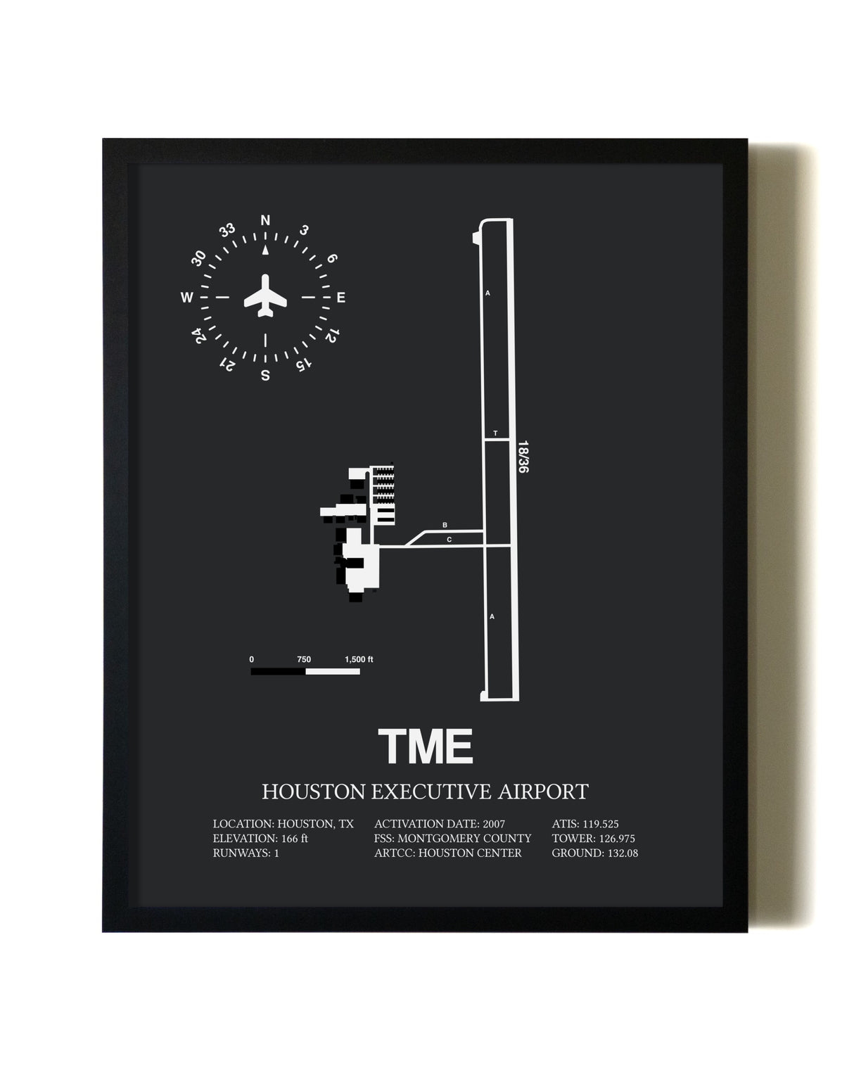 Unframed Houston Executive Airport map print poster
