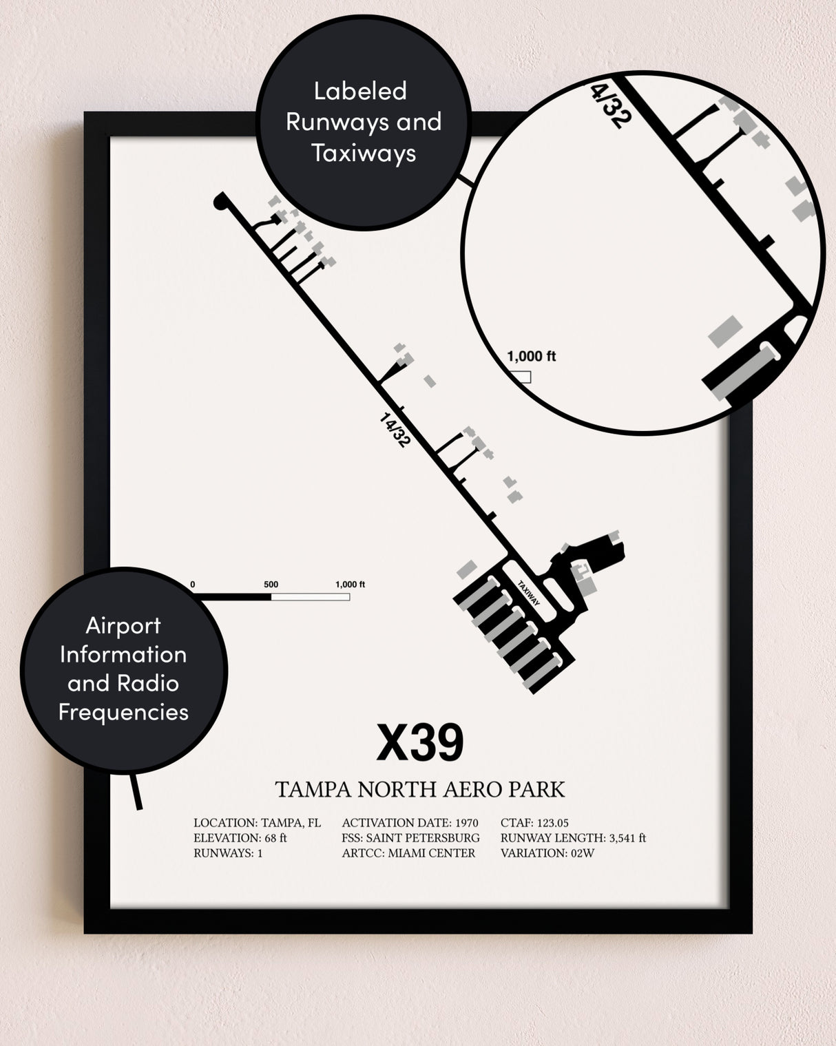 Framed Tampa North Aero Park layout wall art poster