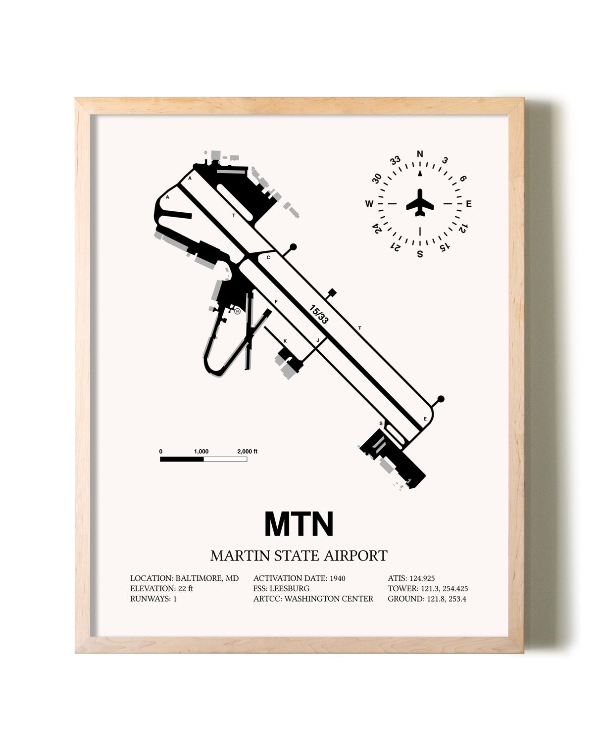 Martin State Airport framed wall art in white frame