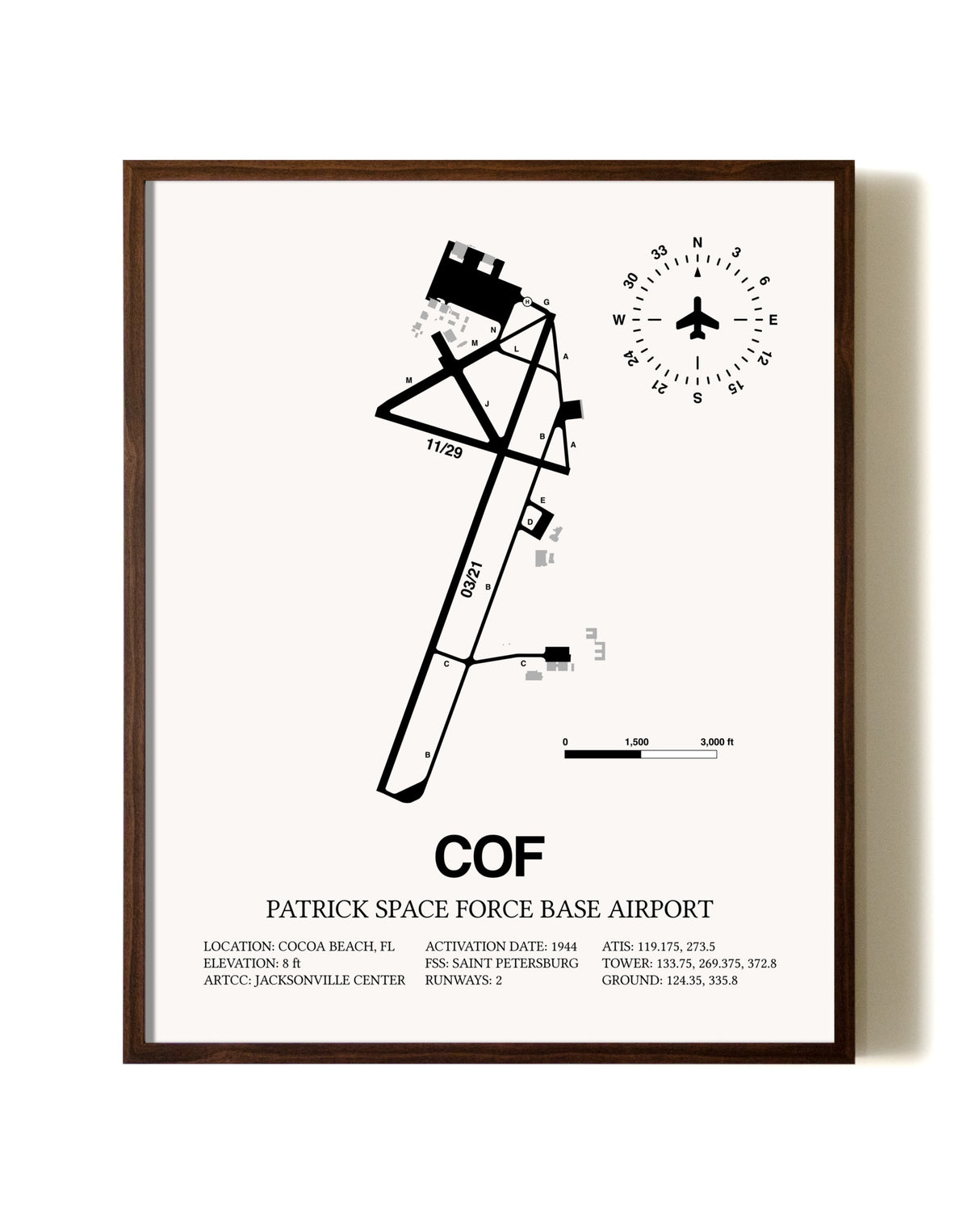 Patrick Space Force Base Airport aviation print in walnut frame