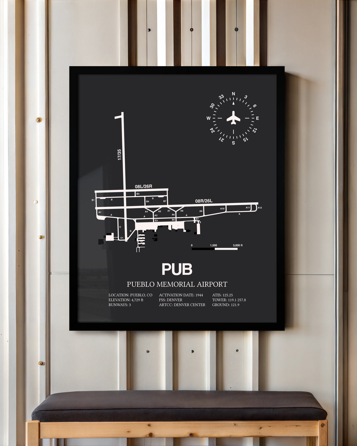 Frame color options for Pueblo Memorial Airport Wall Art