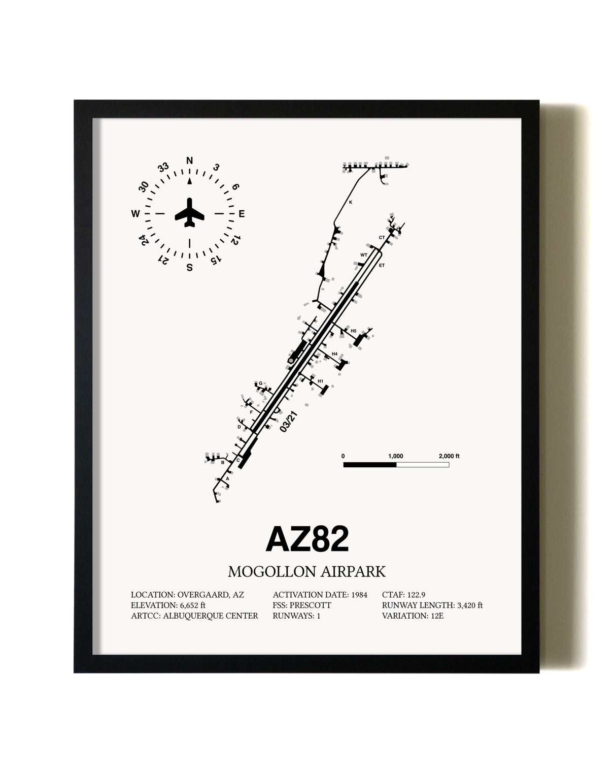 Framed Mogollon Airpark wall art poster in black frame