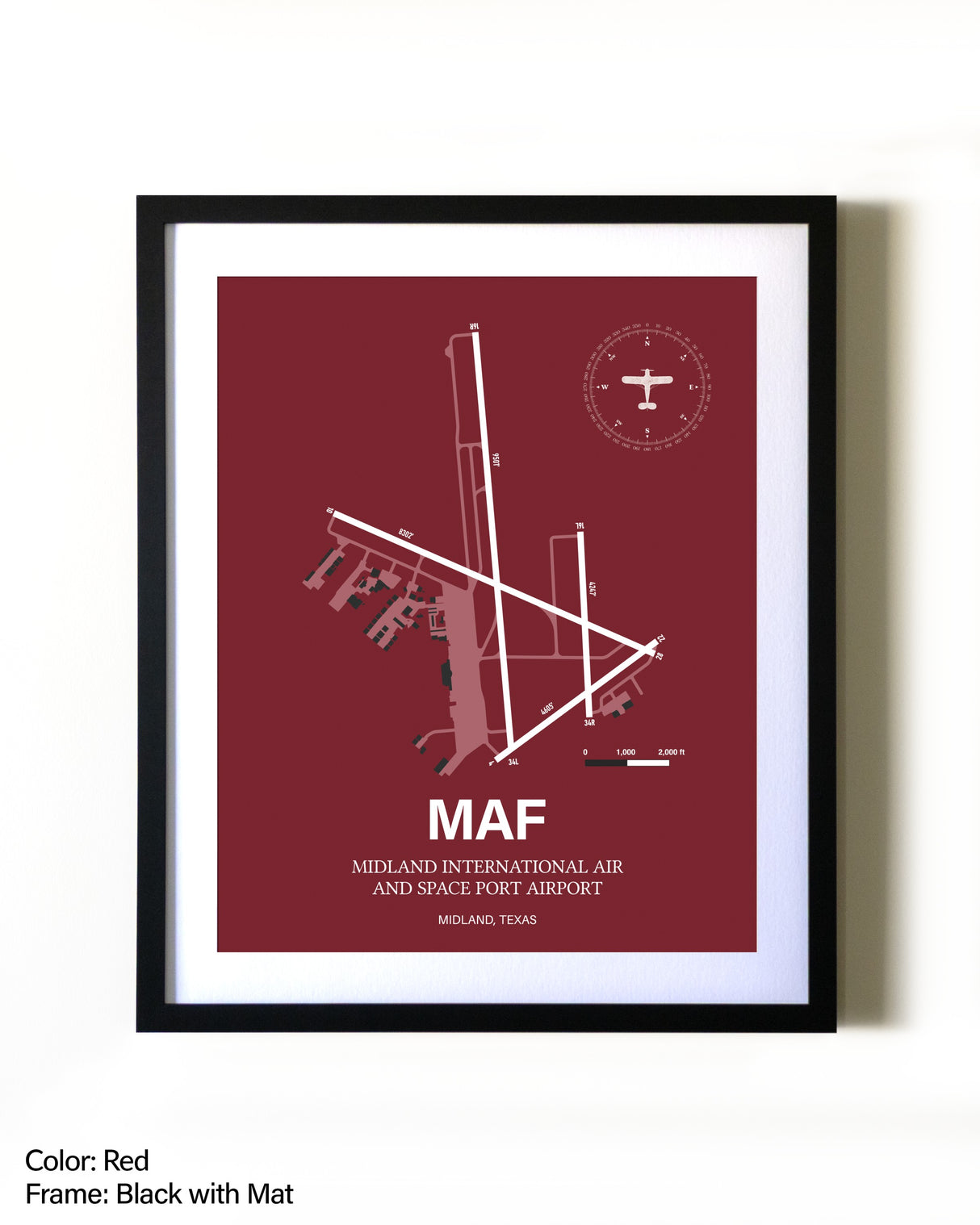 Midland International Air and Space Port Airport aviation wall décor in black wood frame