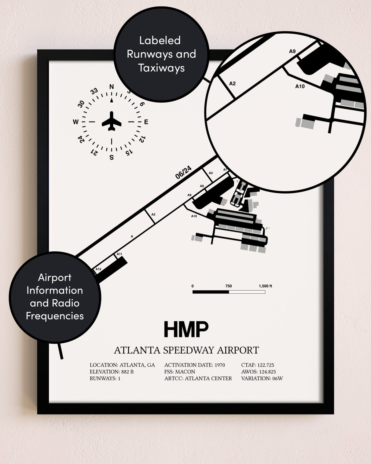 Framed Atlanta Speedway Airport layout wall art poster