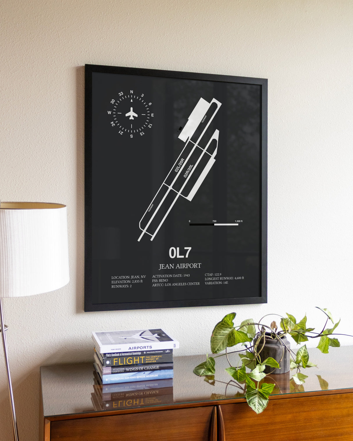Gray Framed Jean Airport wall art poster in black frame