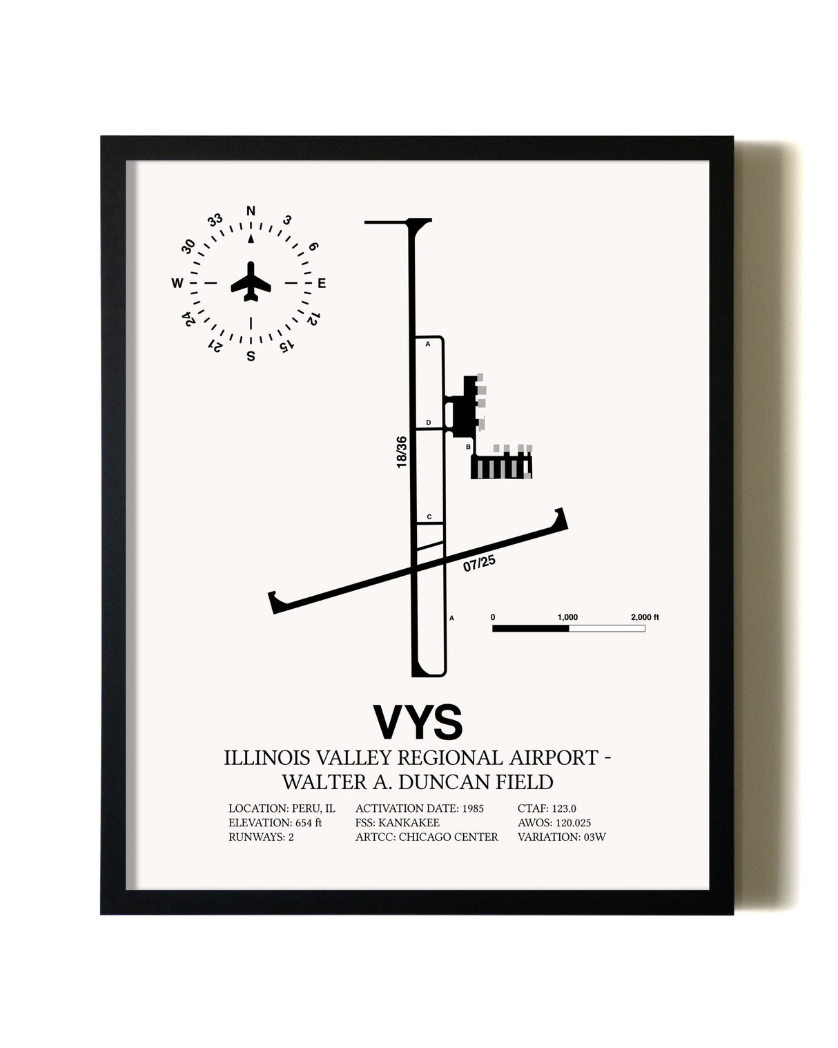 Framed Illinois Valley Regional Airport-Walter A. Duncan Field wall art poster in black frame