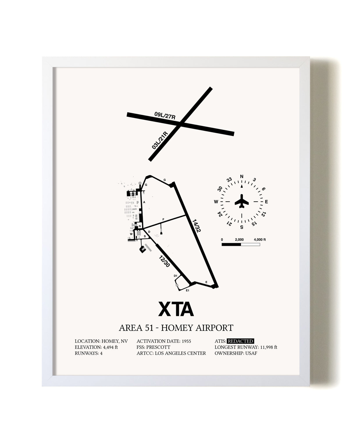 Homey Airport - Area 51 airport map poster in oak frame