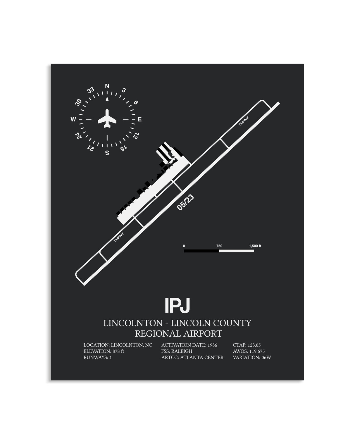 Gray Framed Lincolnton-Lincoln County Regional Airport layout wall art poster