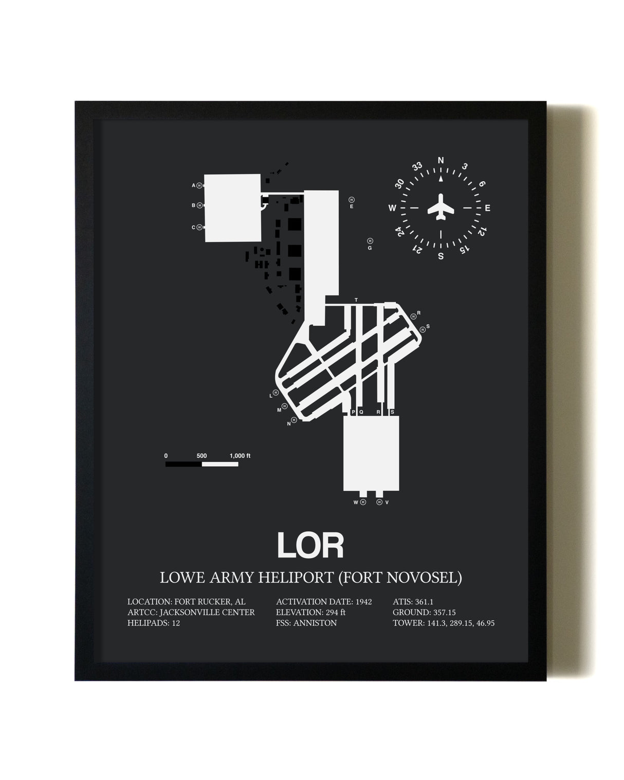 Unframed Lowe Army Heliport (Fort Novosel) map print poster