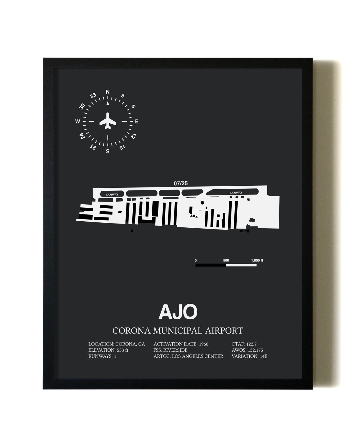 Unframed Corona Municipal Airport map print poster