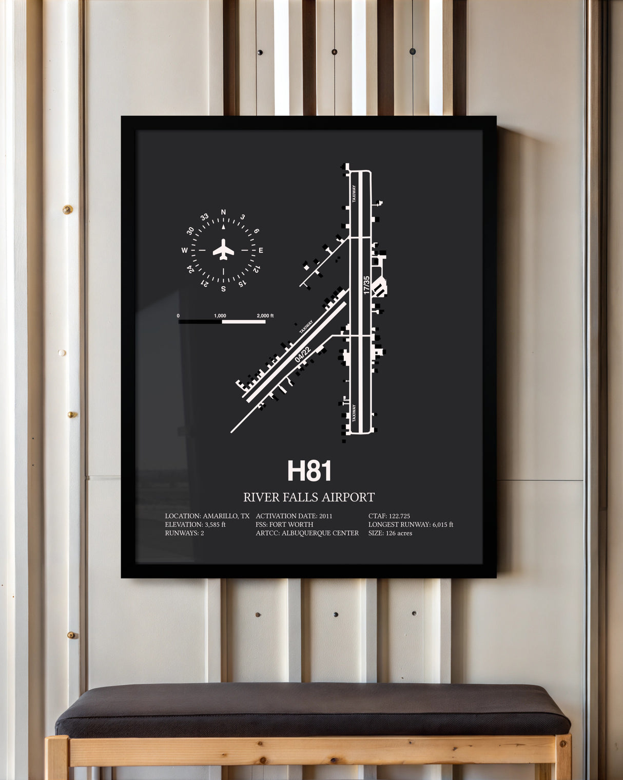Frame color options for River Falls Airport Wall Art