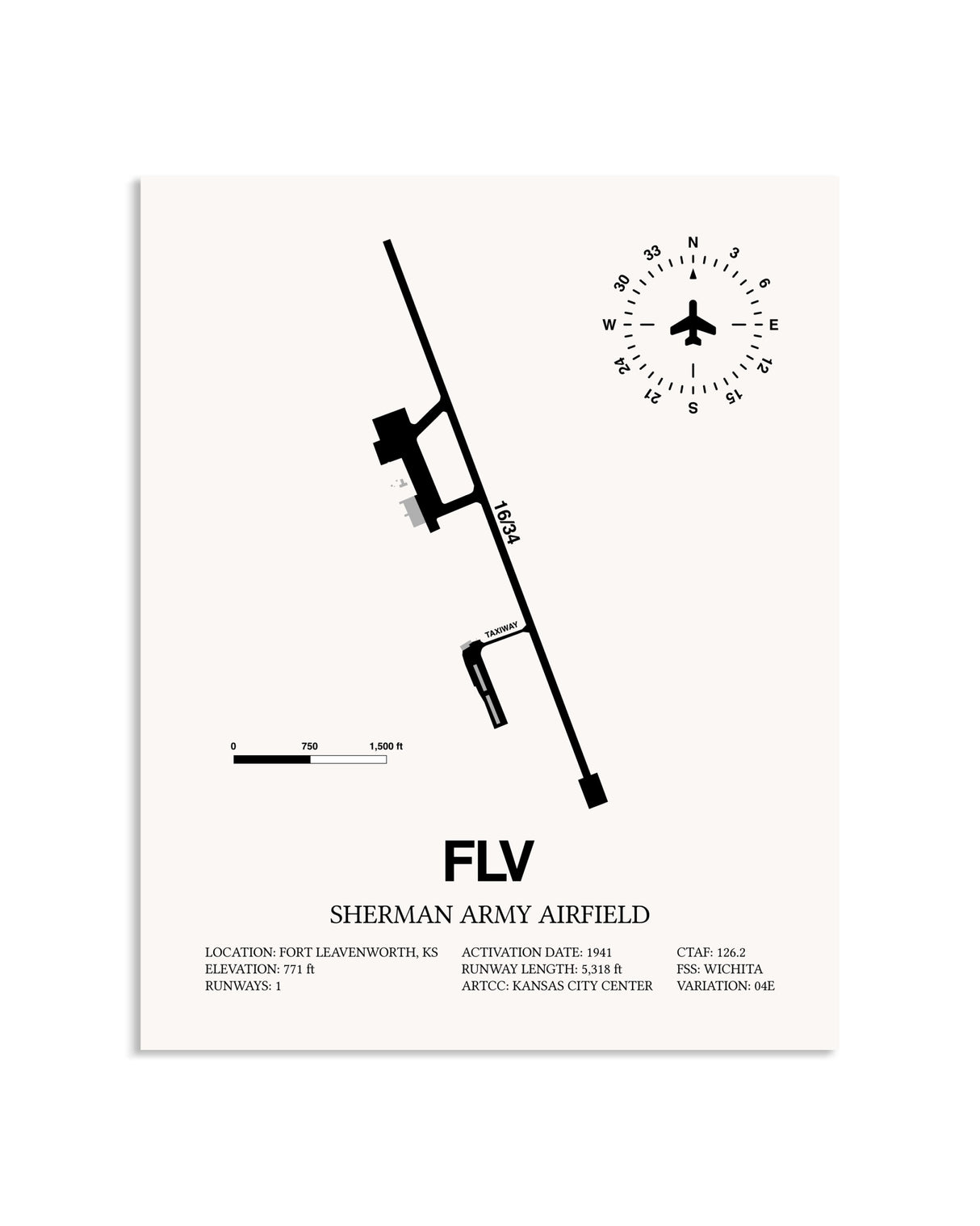 Gray Sherman Army Airfield framed poster displayed in an airplane hangar