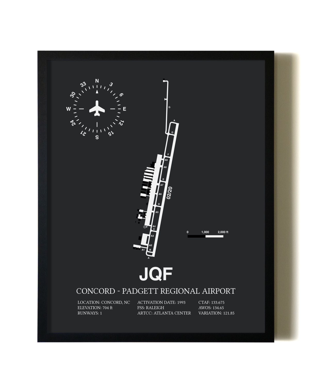 Unframed Concord-Padgett Regional Airport map print poster