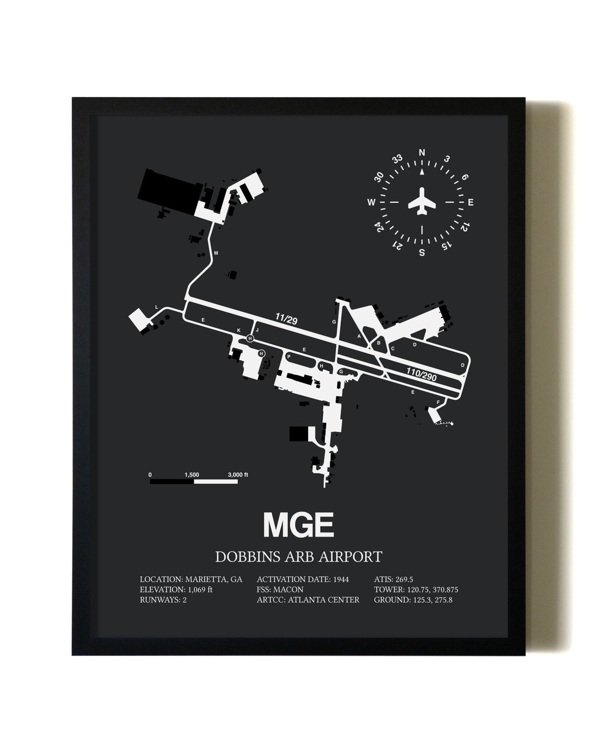 Unframed Dobbins ARB Airport map print poster