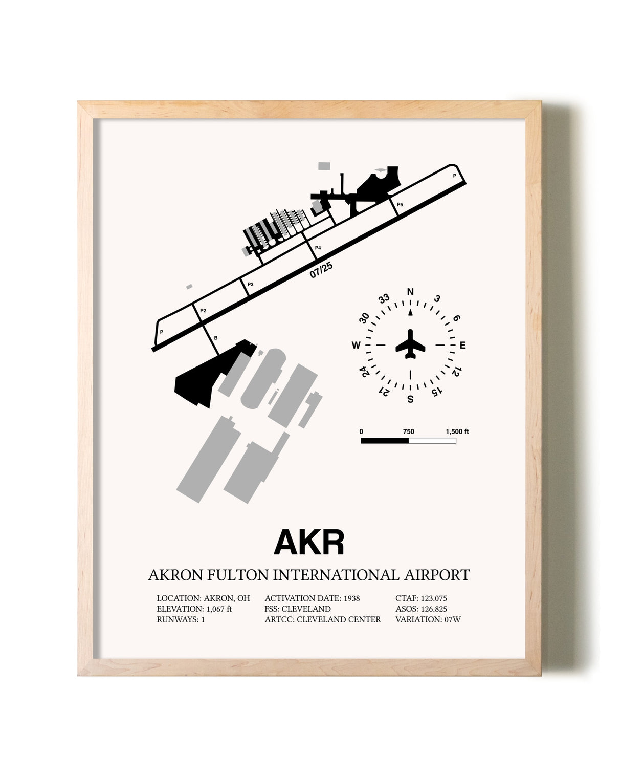 Akron Fulton International Airport framed wall art in white frame