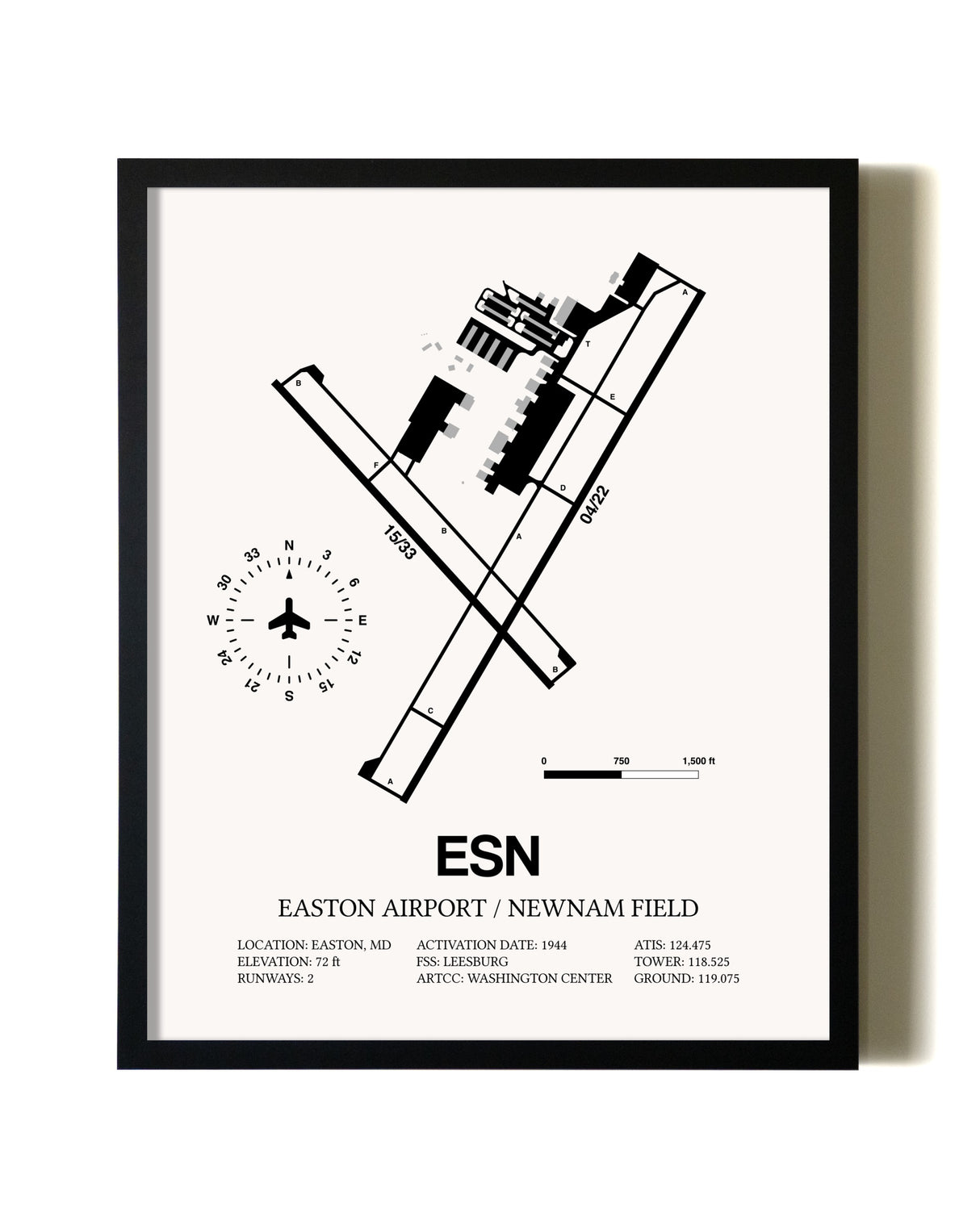 Framed Easton Airport / Newnam Field wall art poster in black frame