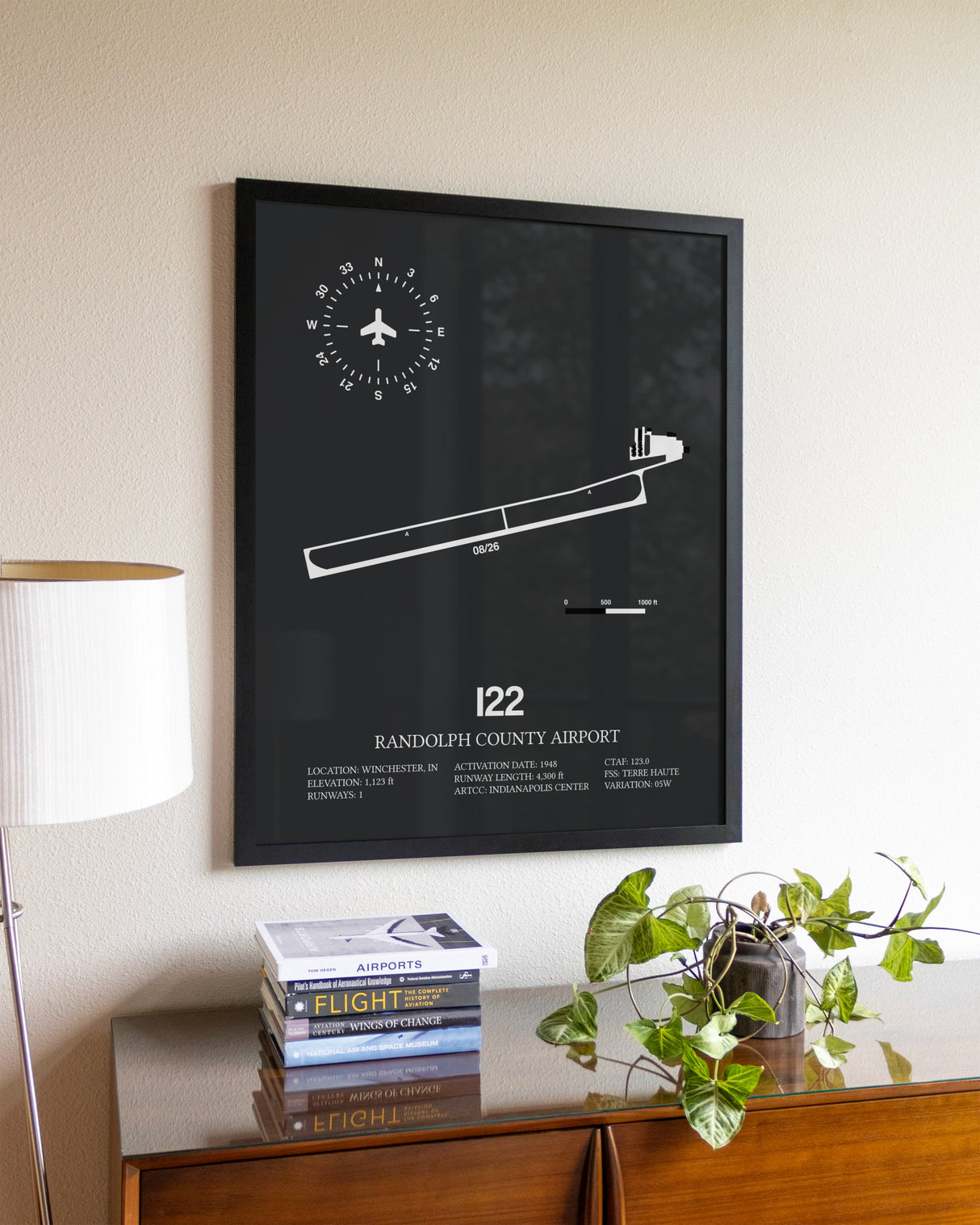 Gray Framed Randolph County Airport wall art poster in black frame