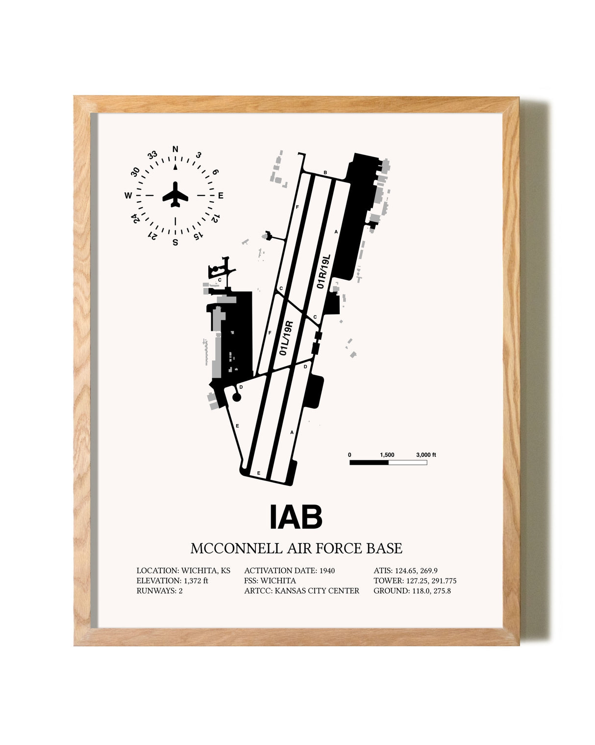 McConnell Air Force Base framed print in natural wood frame