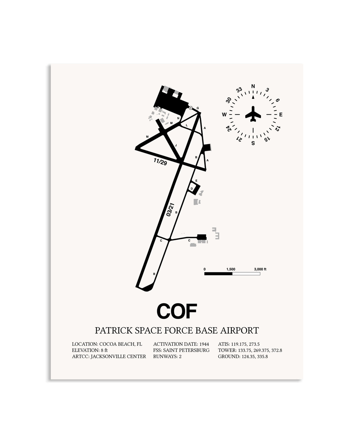 Gray Patrick Space Force Base Airport framed poster displayed in an airplane hangar