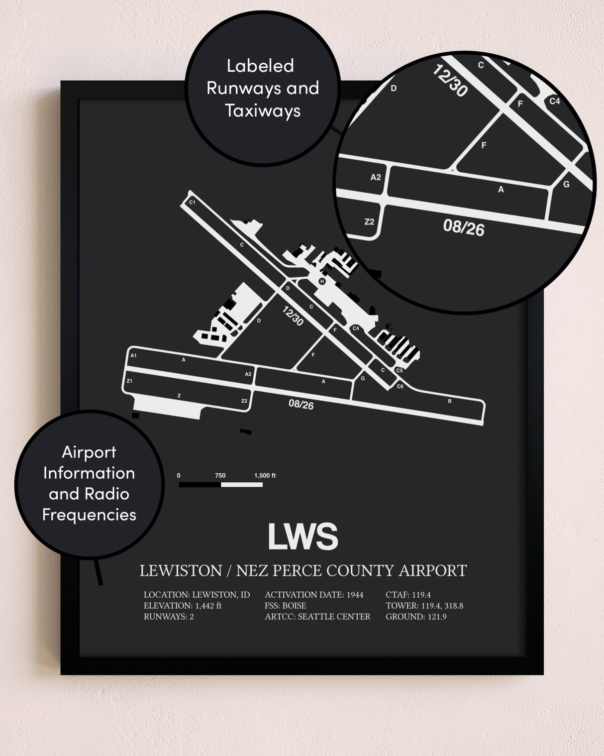 Lewiston / Nez Perce County Airport poster size comparison chart