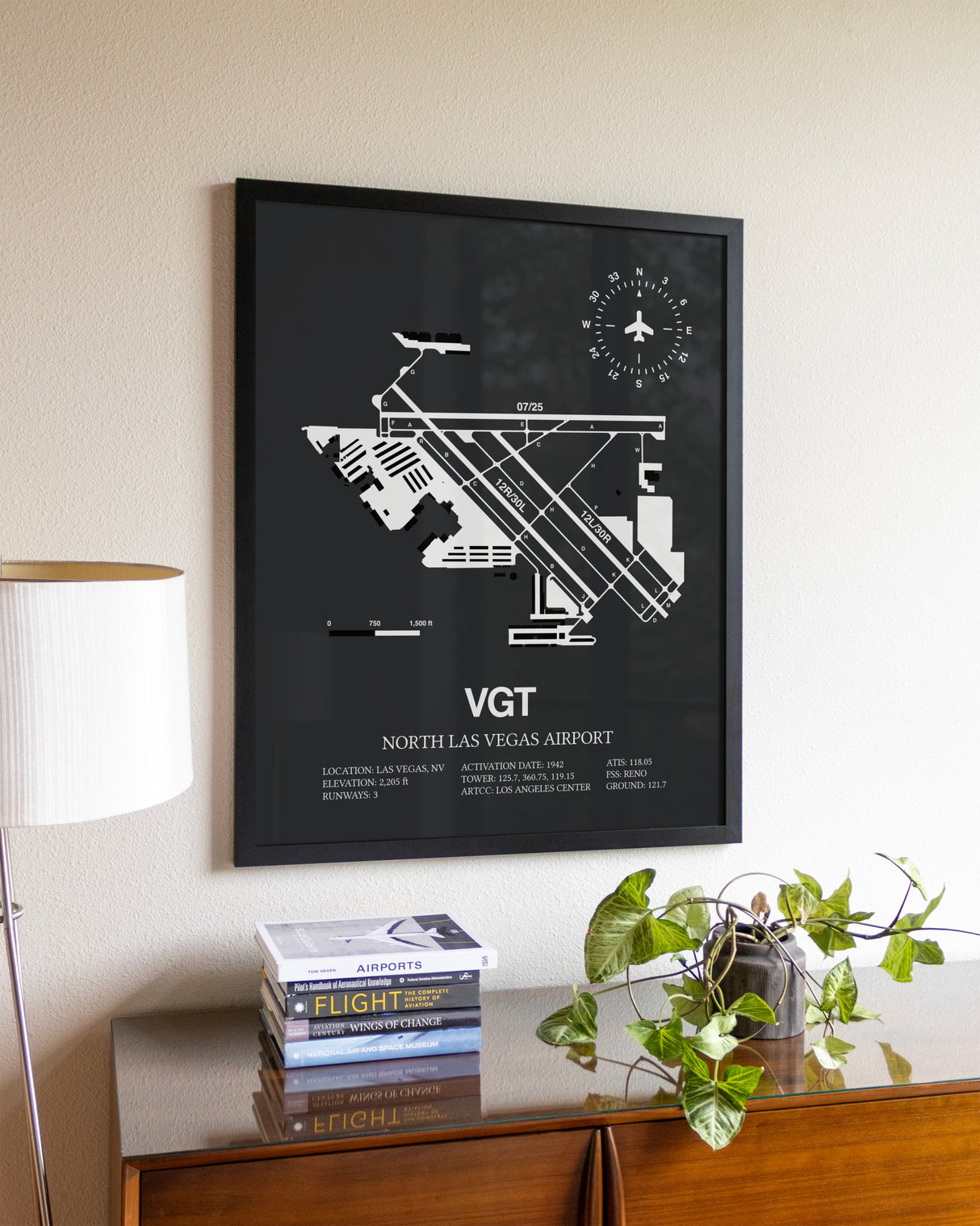 Gray Framed North Las Vegas Airport wall art poster in black frame