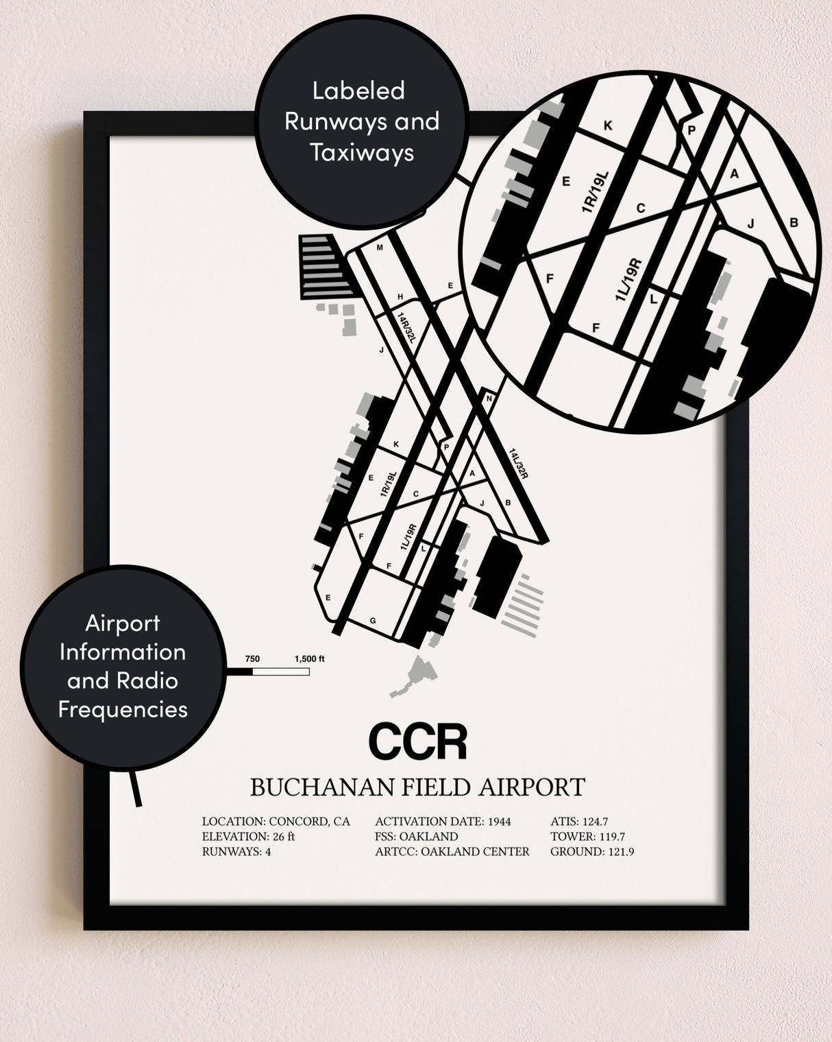 Framed Buchanan Field layout wall art poster