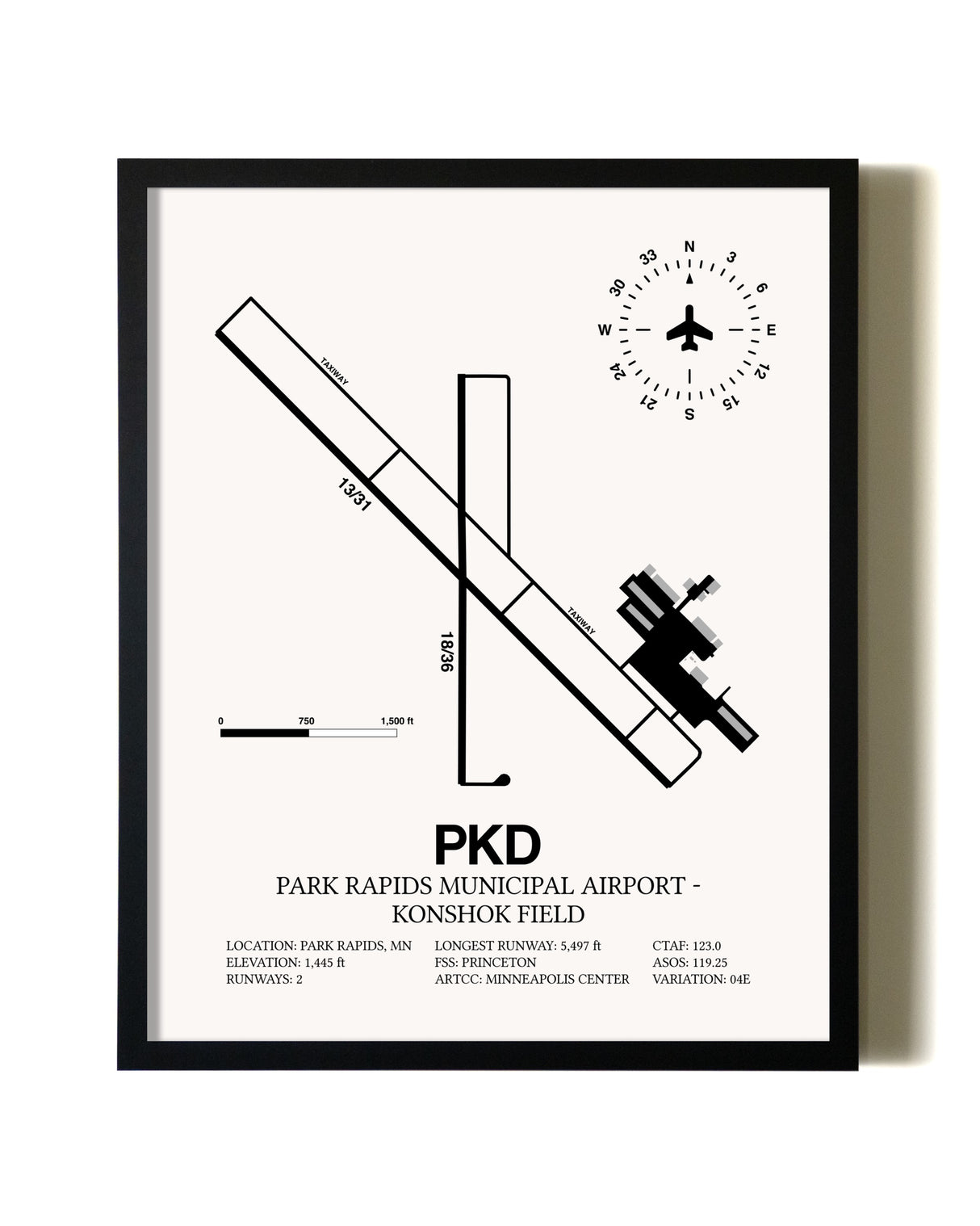 Framed Park Rapids Municipal Airport-Konshok Field wall art poster in black frame