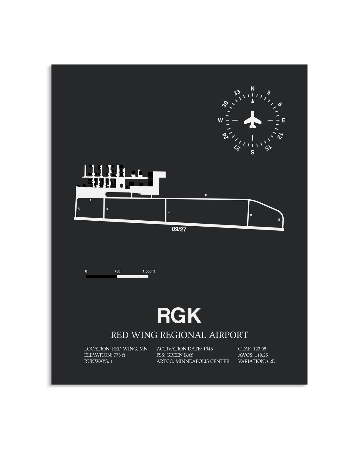 Gray Framed Red Wing Regional Airport layout wall art poster