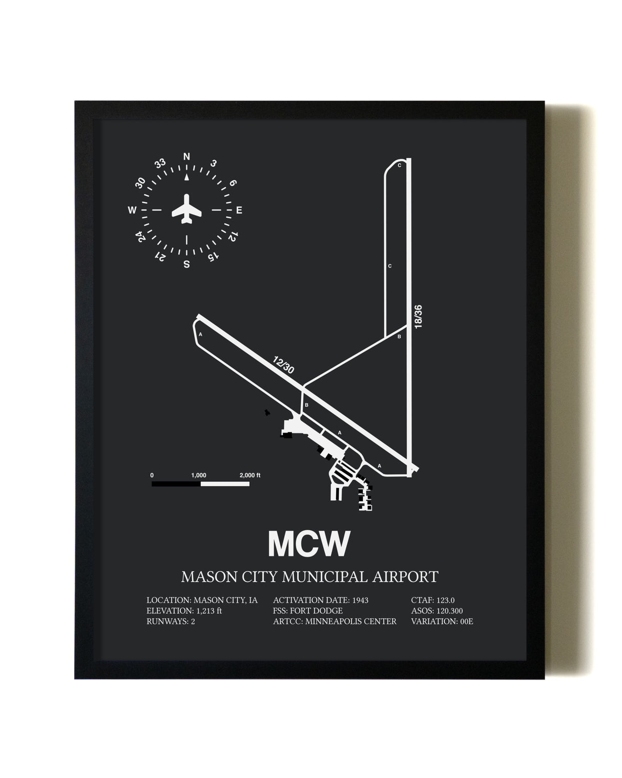 Unframed Mason City Municipal Airport map print poster