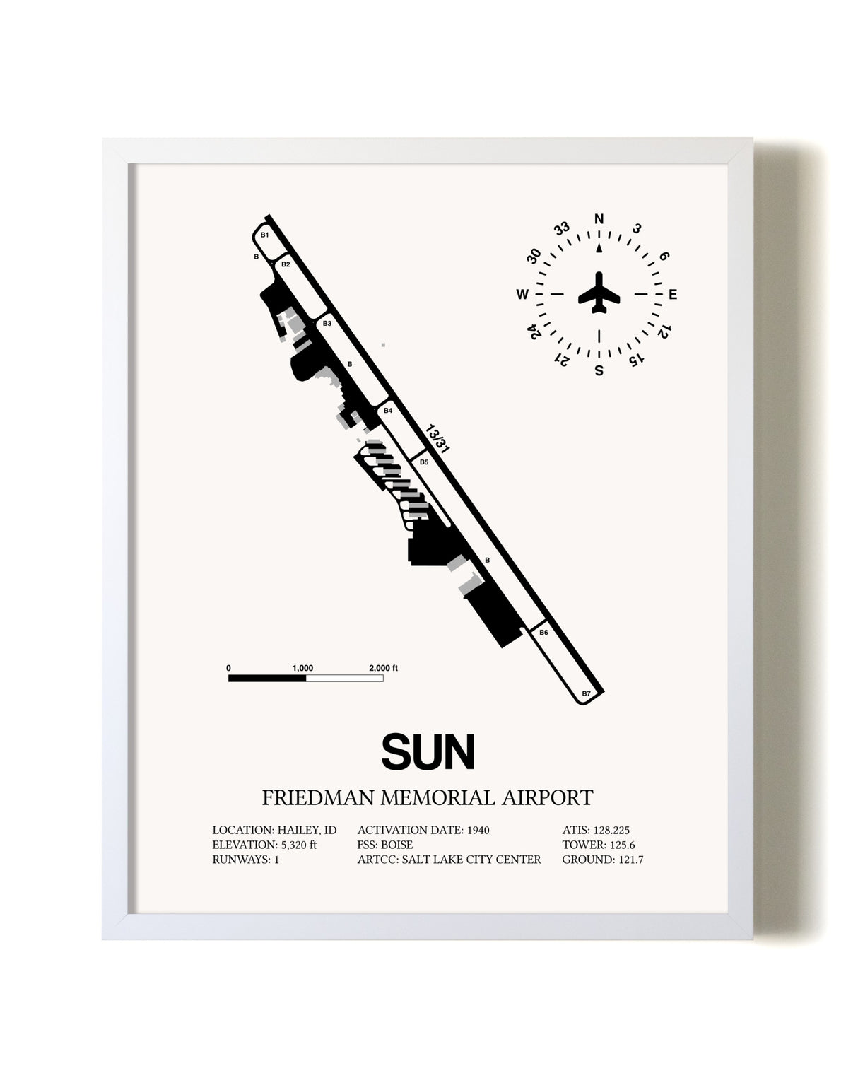 Friedman Memorial Airport airport map poster in oak frame