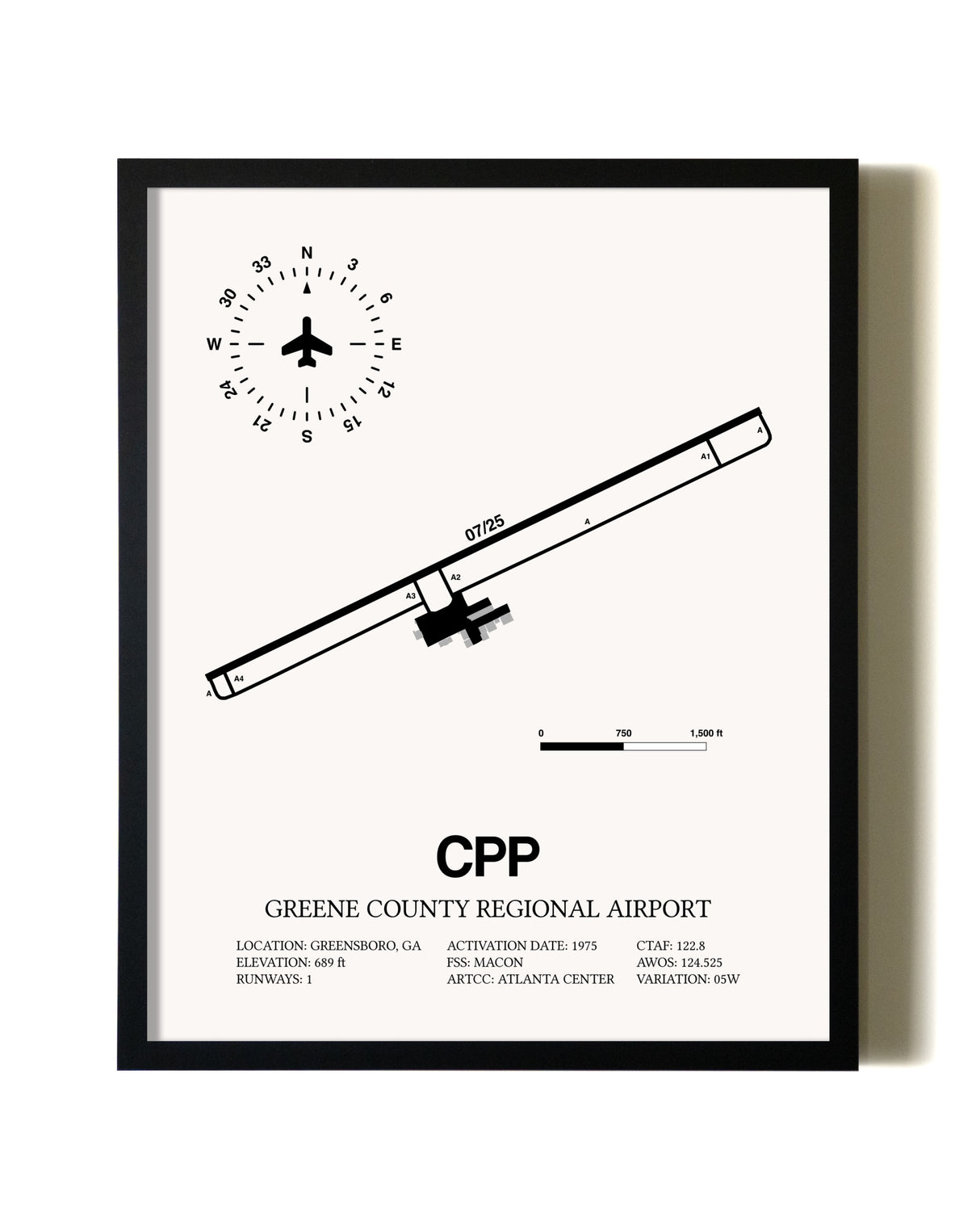 Framed Greene County Regional Airport wall art poster in black frame